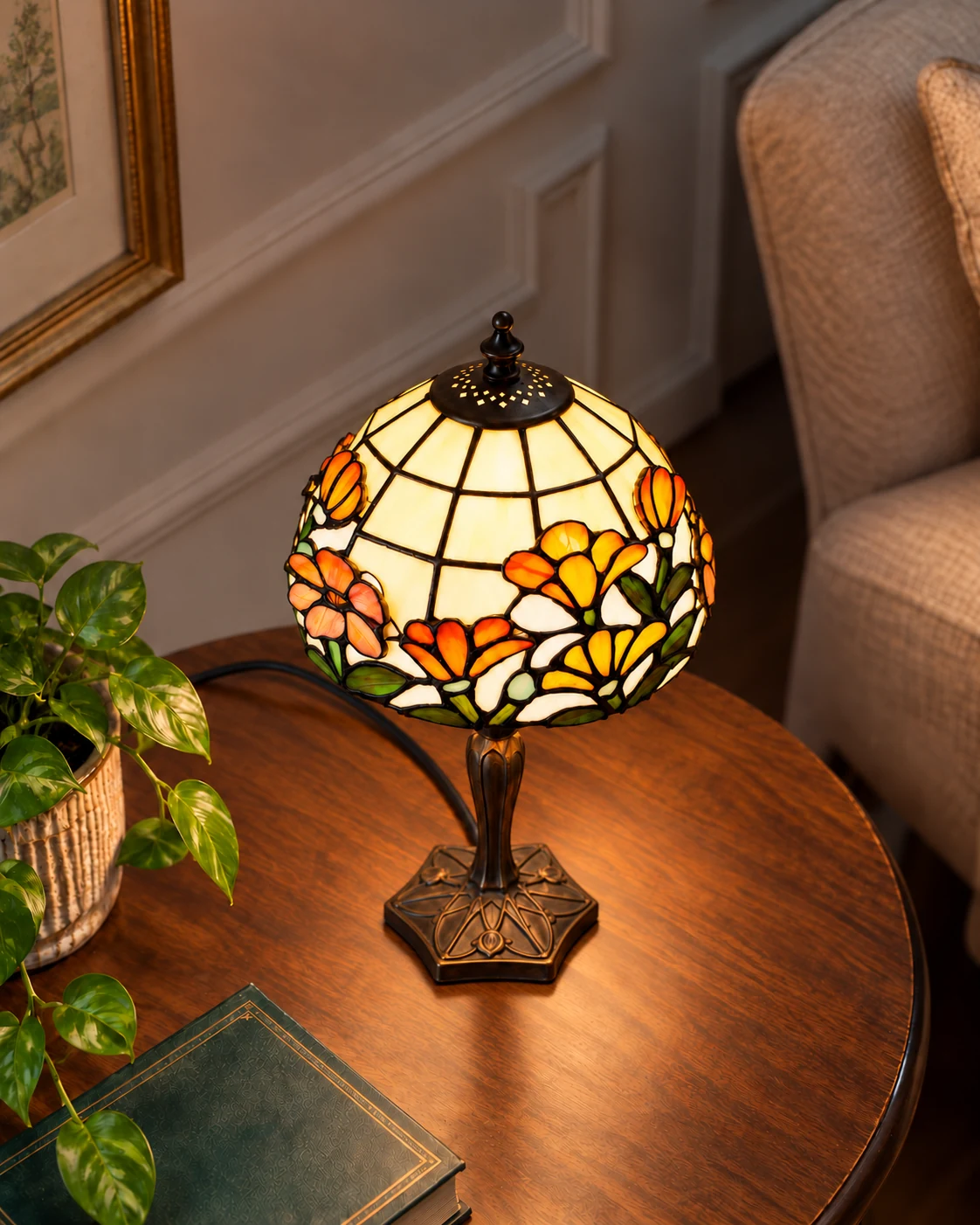 Abatjour Tiffany Floreale con Vetri Rialzati, 20cm 12 Lampada Tiffany TS1121 vista dall’alto
